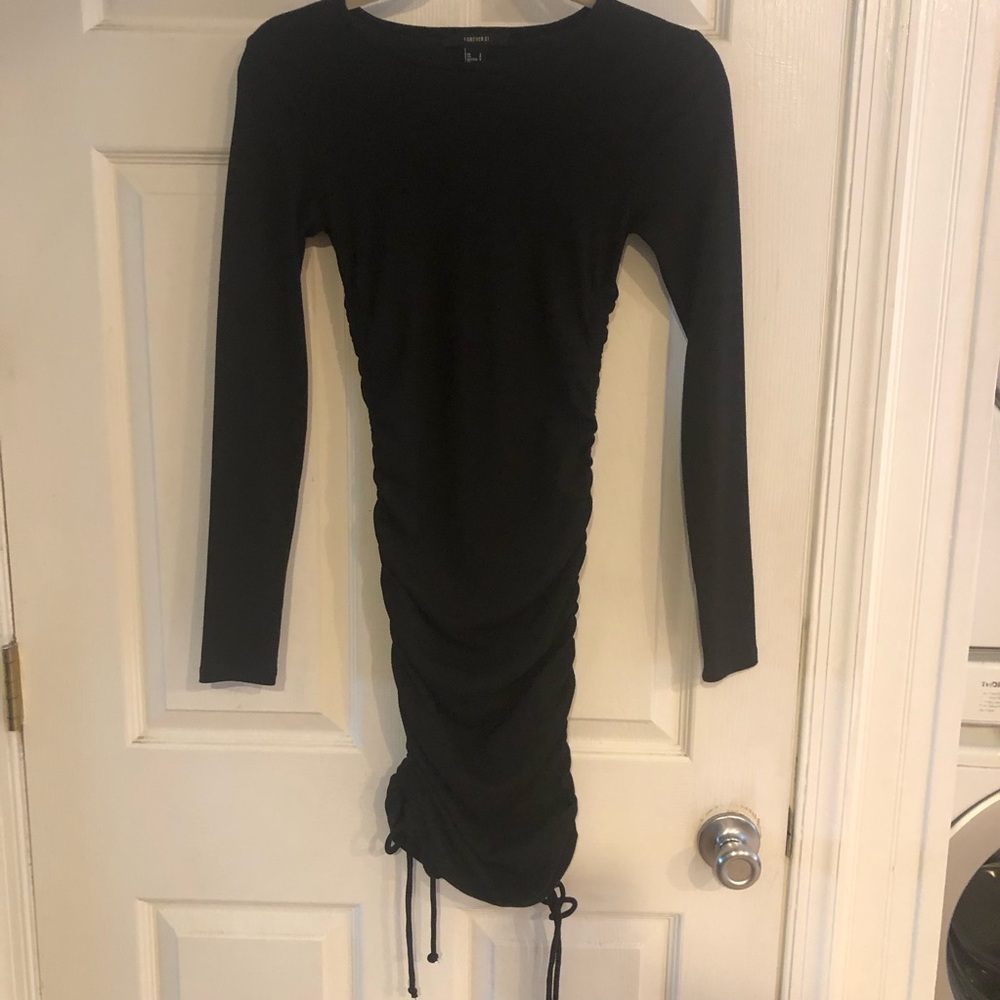 Forever 21 Black Ribbed Long Sleeve Dress- Small